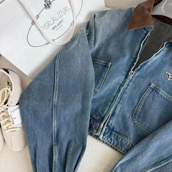 Prada Denim Jacket with Brown Collar - Picture 3 of 8